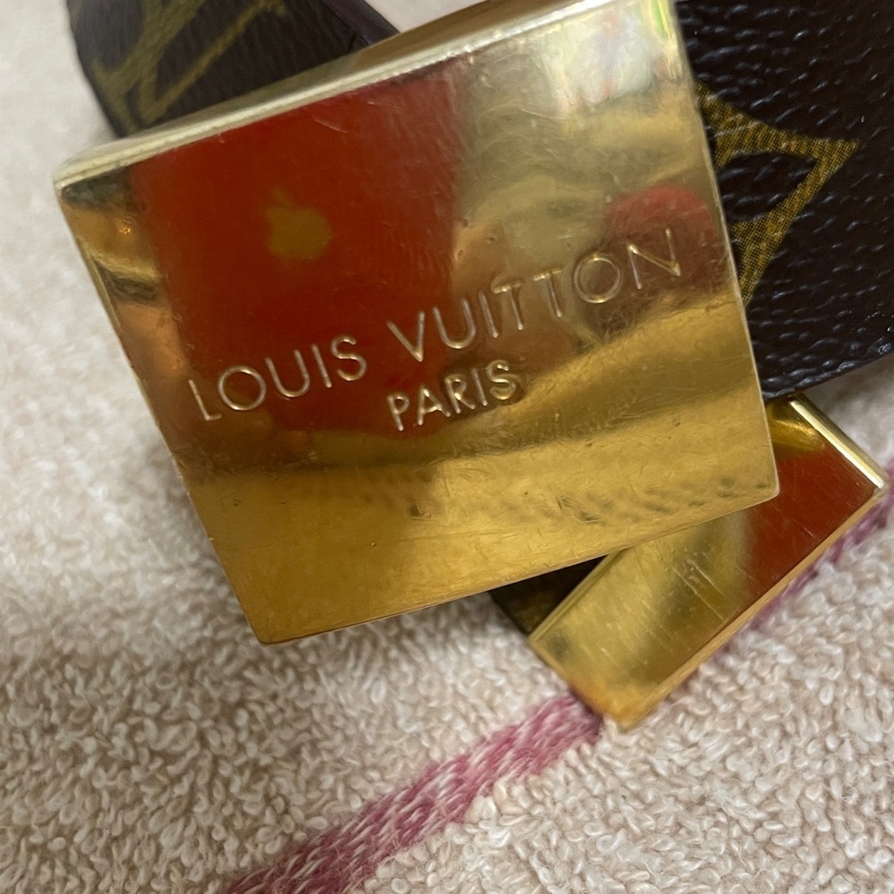 Louis Vuitton Dark Monogram Belt with Gold Buckle Unisex - Picture 3 of 10